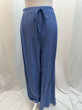 Cider Relaxed Wide-Leg Ribbed Drawstring Pants in Blue M